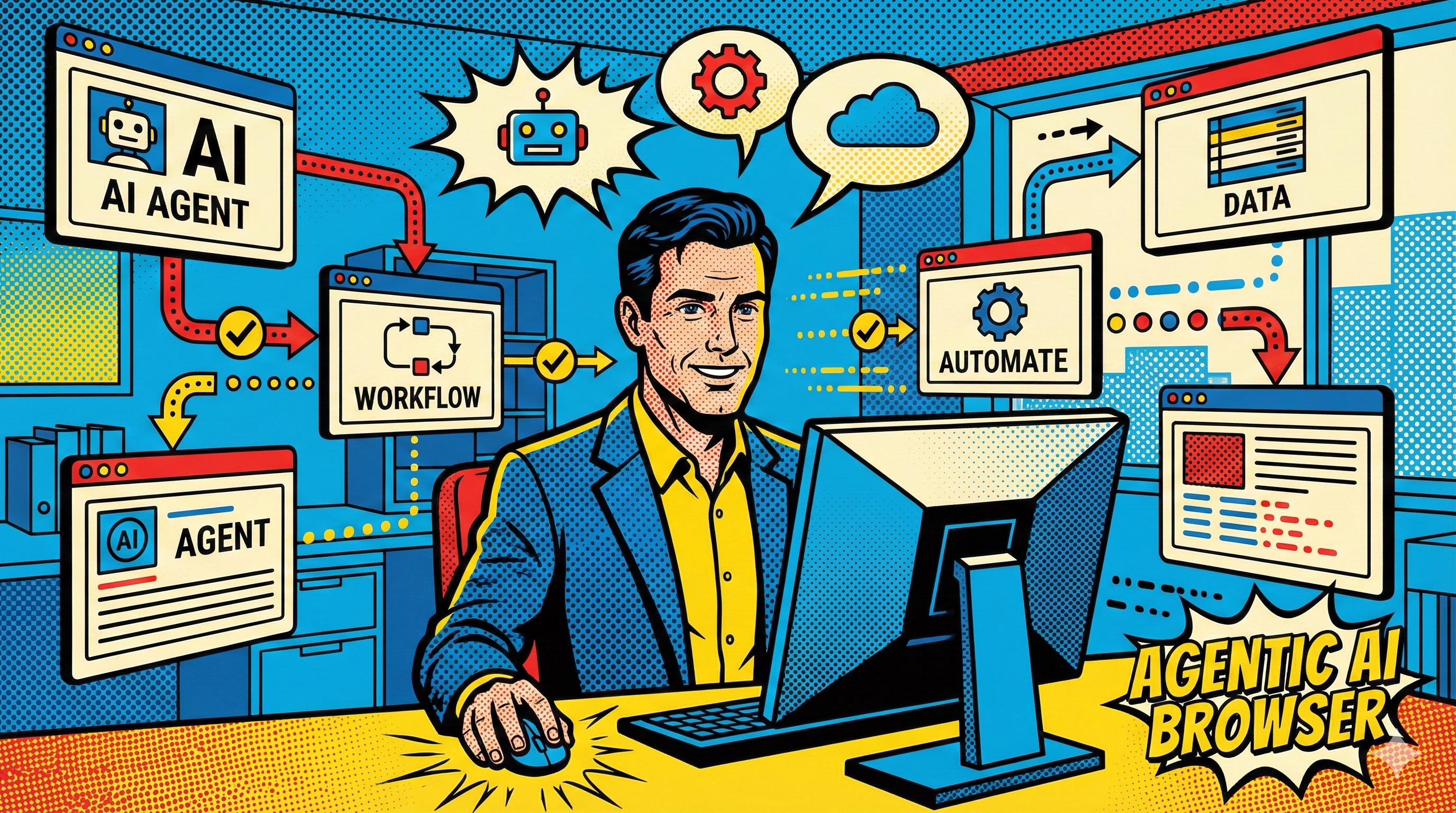 Professional working with agentic AI browsers and workflow automation