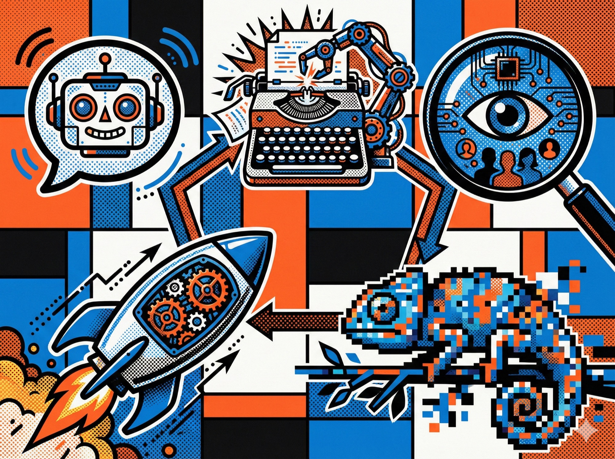 Five pillars of AI marketing transformation showing content creation, audience targeting, personalization, campaign optimization, and customer engagement icons