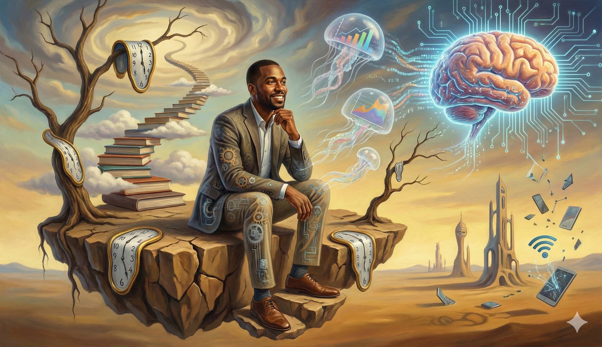 Surrealist visualization of AI marketing transformation in 2025
