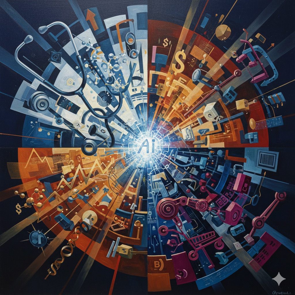Healthcare, finance, manufacturing, and retail sectors converging through AI technology