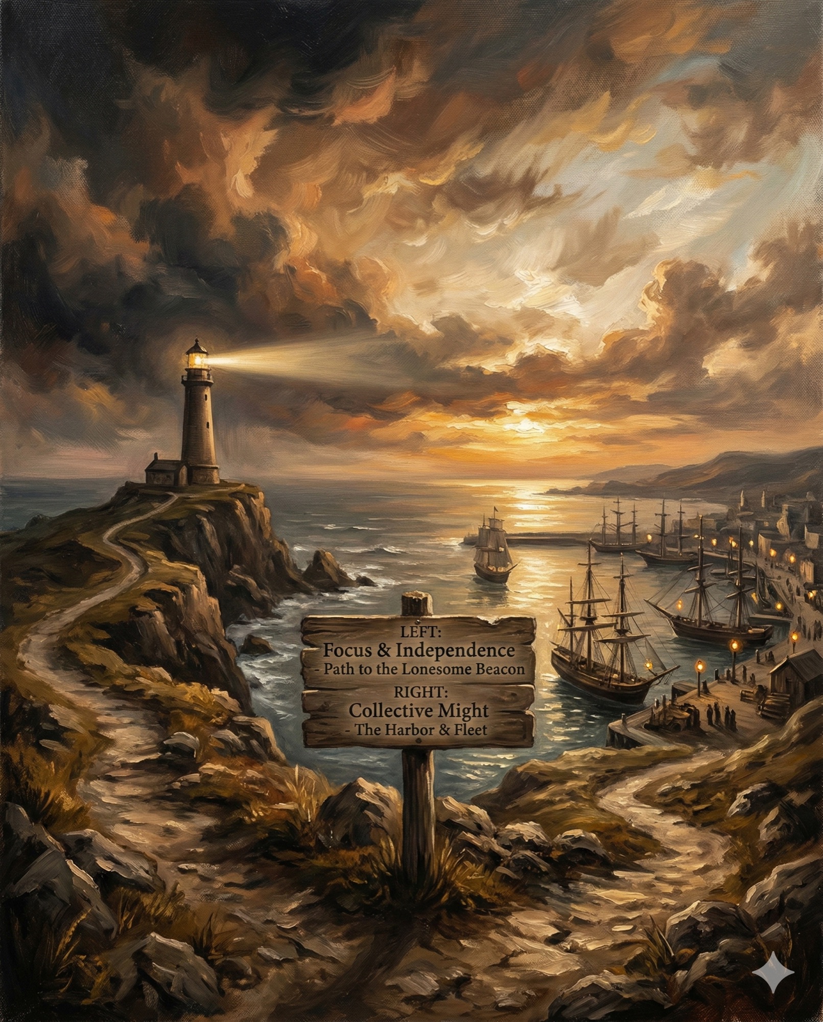 Two paths diverging through a dramatic landscape representing freelancer vs agency choice