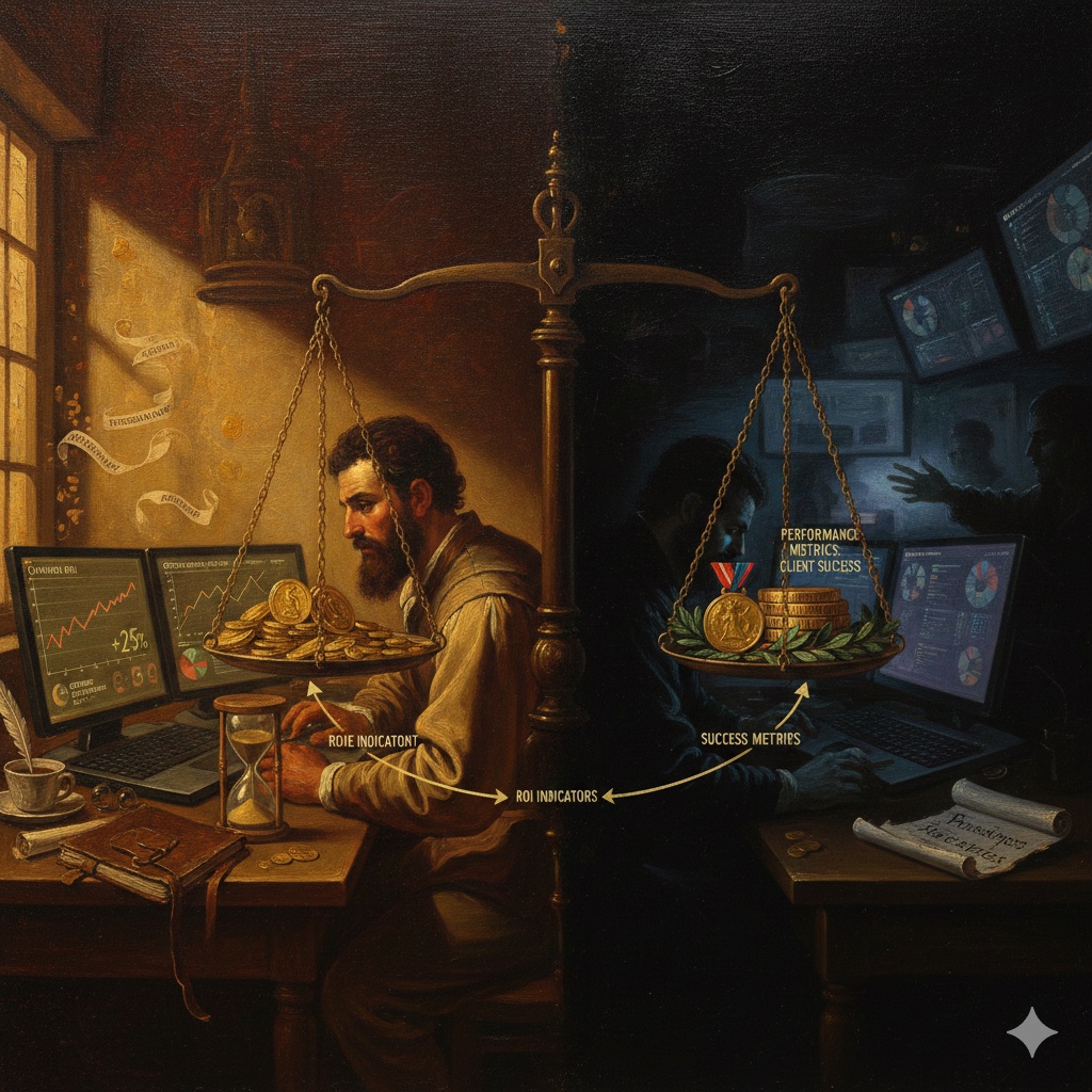 PPC campaign optimization dashboard with conversion metrics highlighted in Baroque artistic style