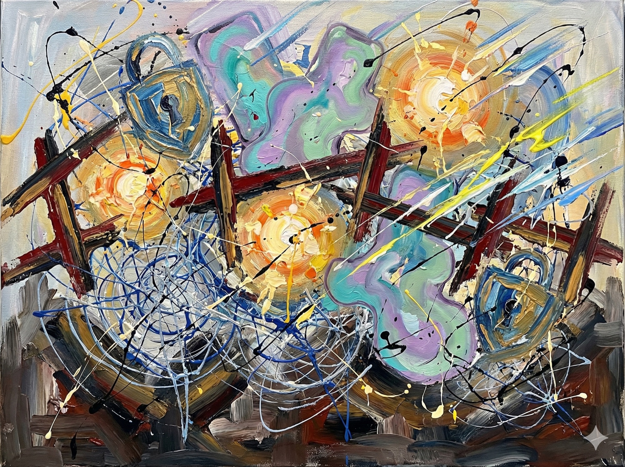 Abstract Expressionist oil painting depicting technical SEO foundation with XML sitemaps and Core Web Vitals as energetic networks