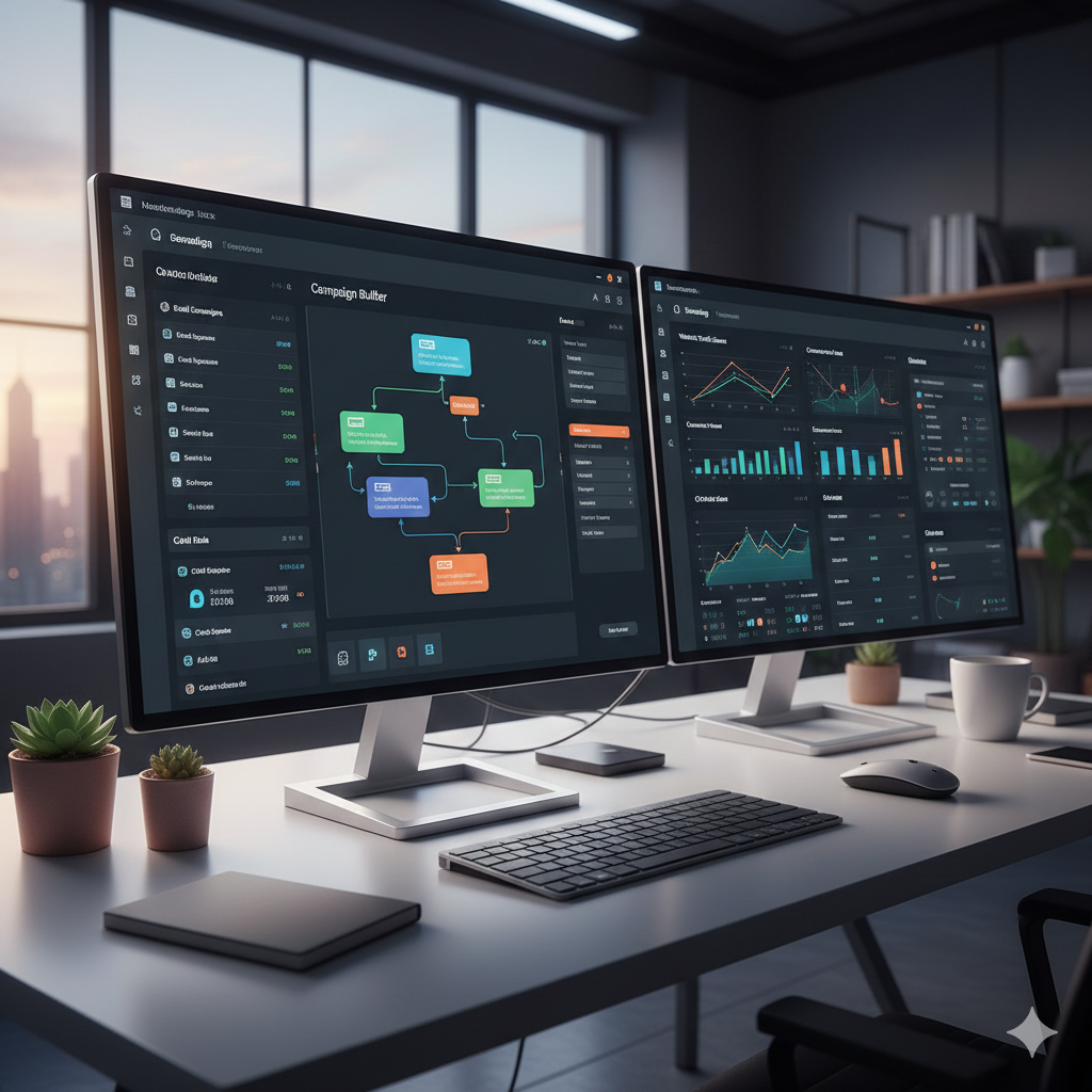 Marketing automation tools dashboard showing automated workflows and analytics