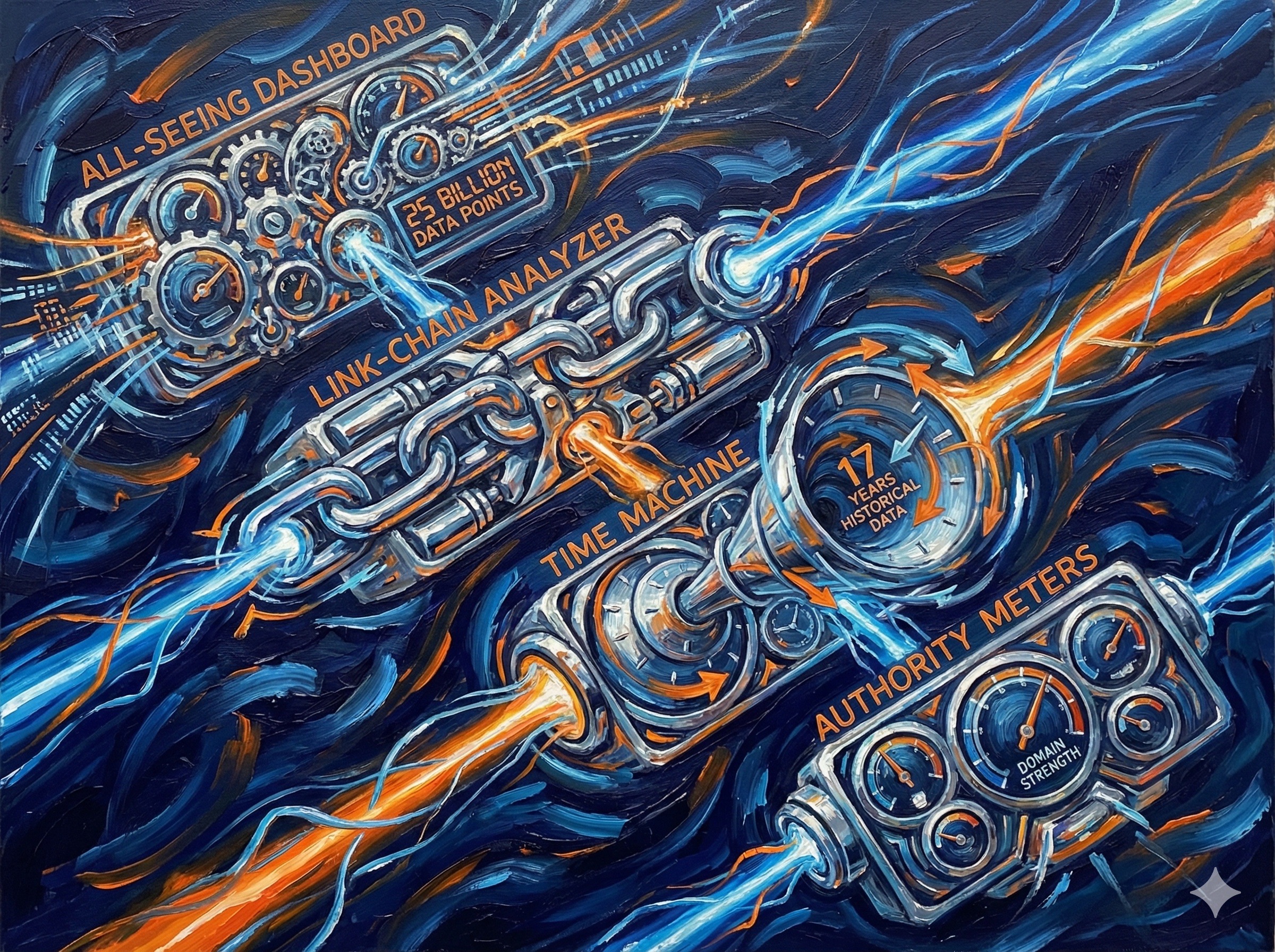 Dynamic comparison of four SEO tools: Semrush, Ahrefs, SpyFu, and Moz as analytical machines