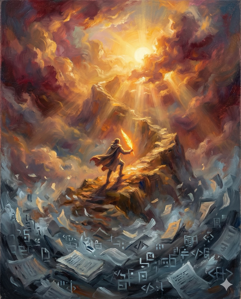 Three ascending elements showing storyteller's journey